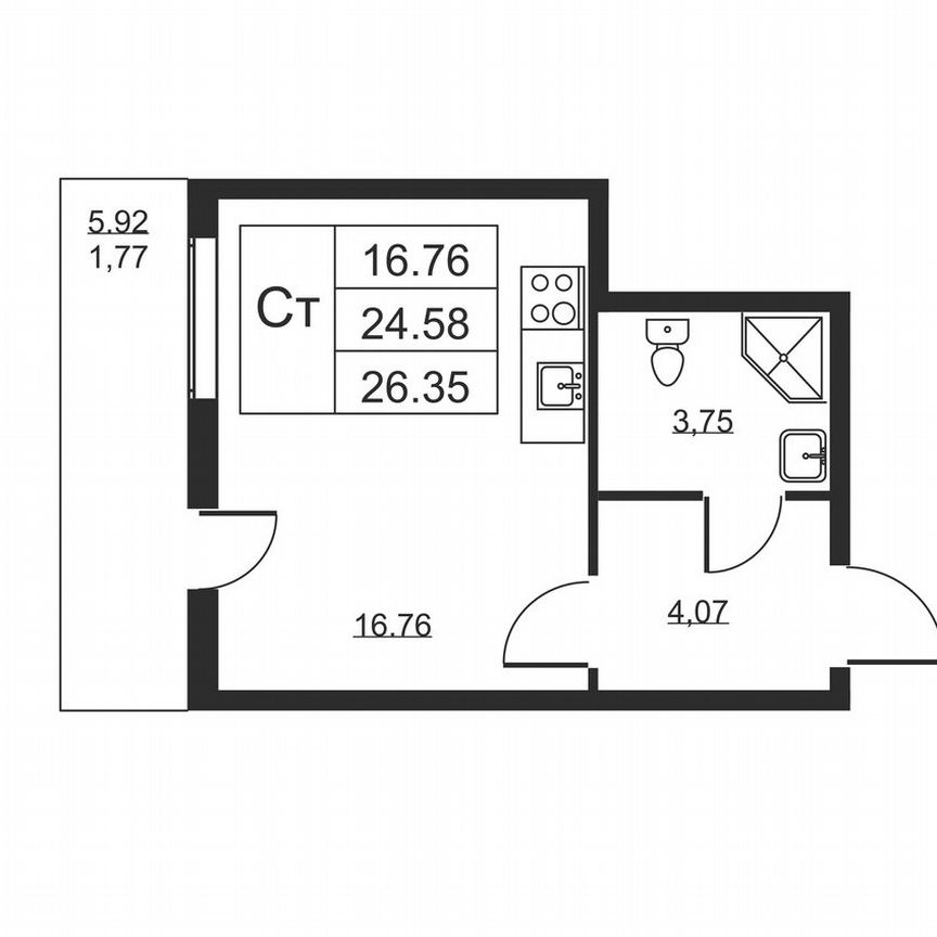 Квартира-студия, 26,4 м², 8/19 эт.