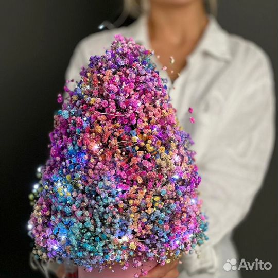 Елочка из гипсофилы Букет гиспофис Яркая зима