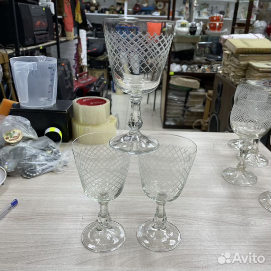 Фужеры СССР, резное стекло, 3 штуки