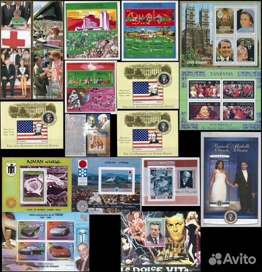 Марки. Блоки. Аджман, Ливия, Либерия, Нигер. (MNH)