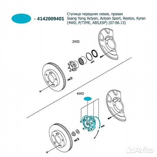 Ступица передняя левая, правая Ssang Yong Actyon 2