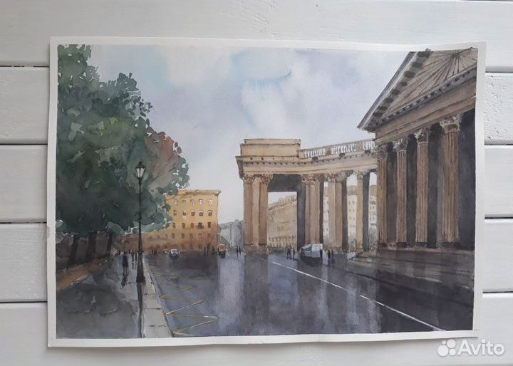 Картина акварелью Санкт-Петербург Казанский собор