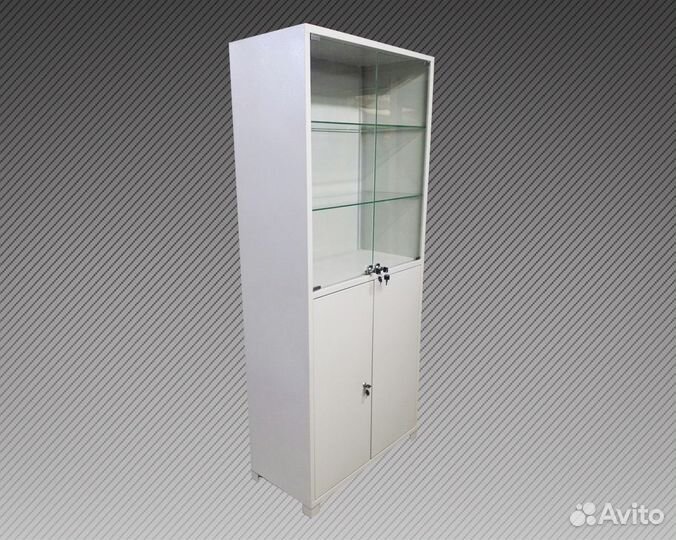 Шкаф 2 секции, 3 металлические, 2 стеклянные полки