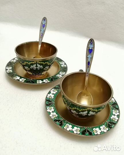Кофейная пара. Серебро 916 пр. Эмаль, позолота