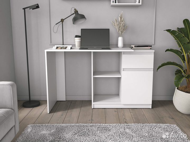 Белый Письменный стол Трансформер полкой и ящиком