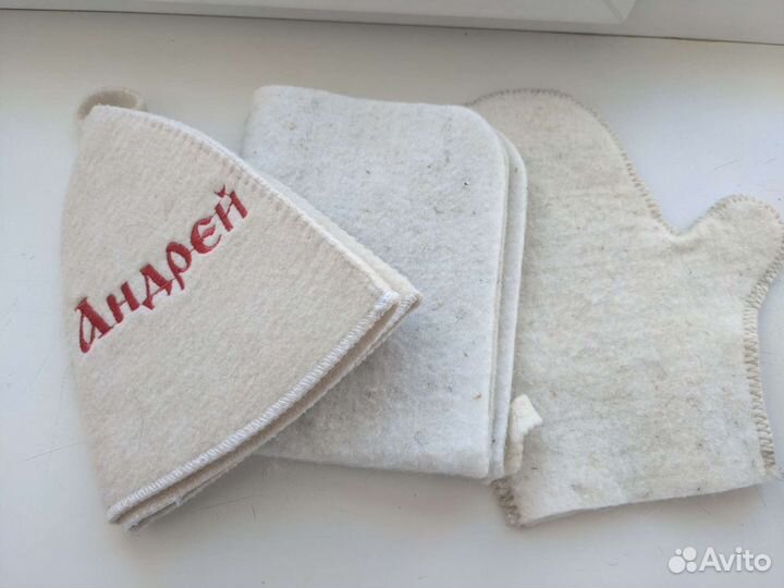 Новый комплект. Банная шапка, подстилка и варежка