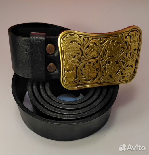 Ремень натуральной кожи с литой бляхой из латуни