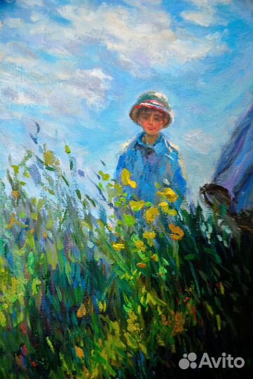 Картина маслом Моне Прогулка дама с зонтиком копия