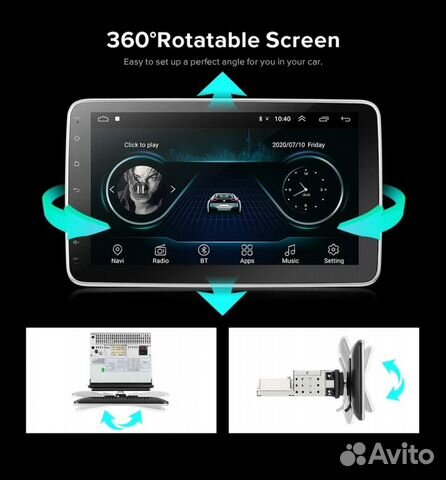 Магнитола 1Din Вращающиеся Экран 360. 2/32Gb