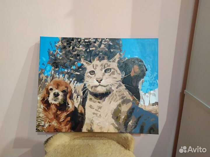 Картина на холсте: Селфи. Кот, собаки