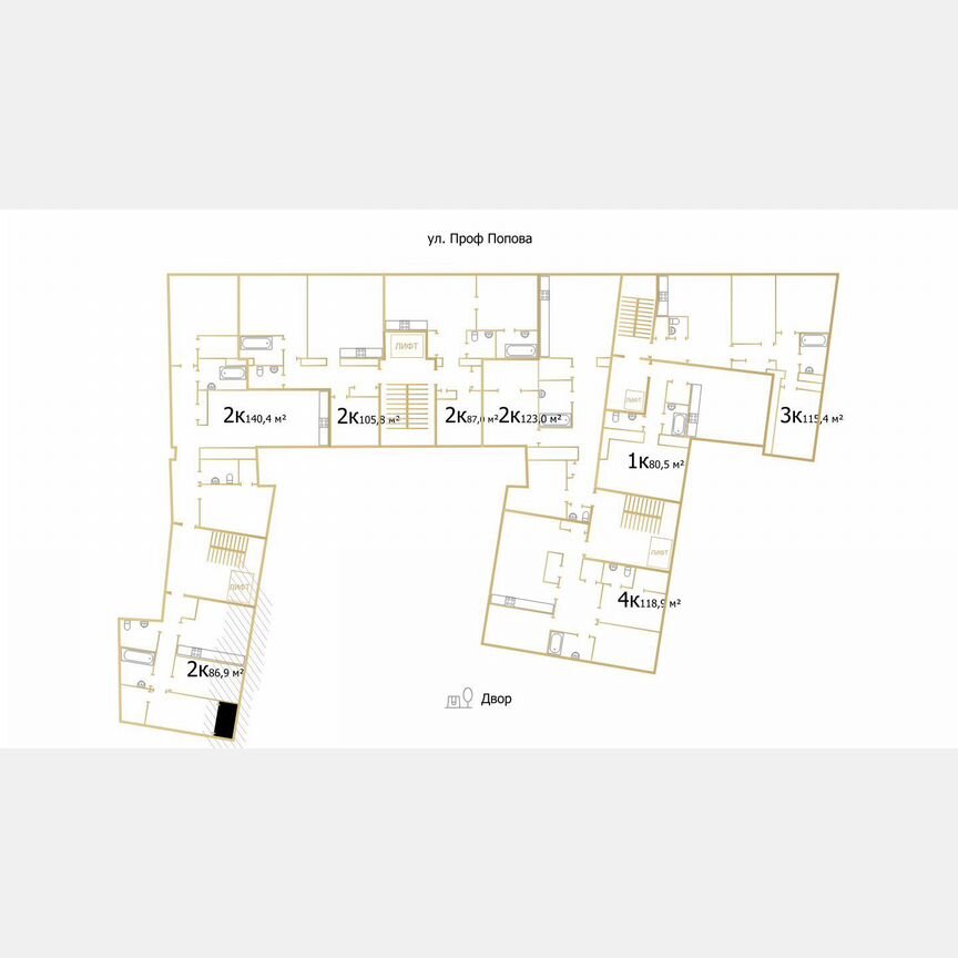 2-к. квартира, 143 м², 3/8 эт.