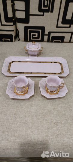 Кофейный набор розовый фарфор