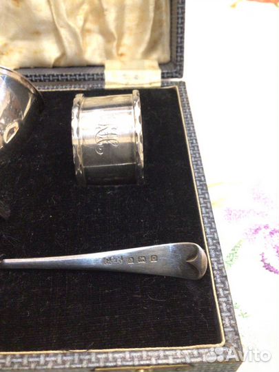 Антикварный крестильный набор серебро Англия