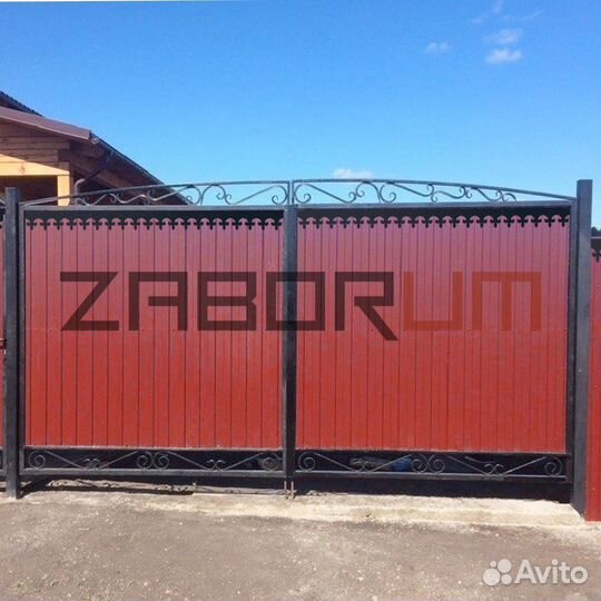 Забор профлист с распашными воротами Звенигород
