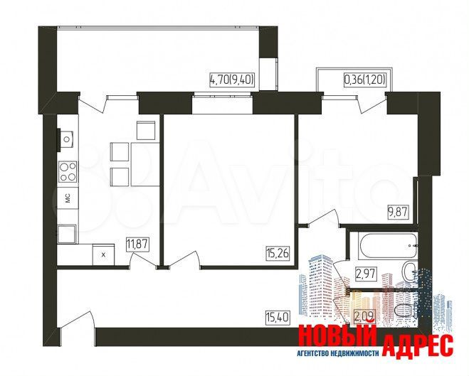 2-к. квартира, 62,5 м², 6/8 эт.