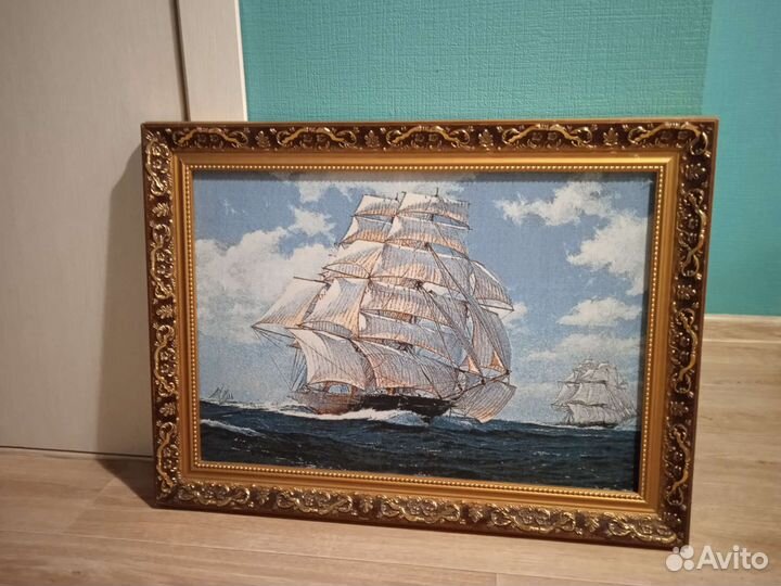 Картина в раме гобелен парусник