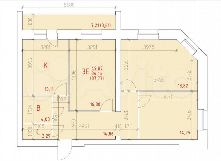3-к. квартира, 87,8 м², 2/12 эт.