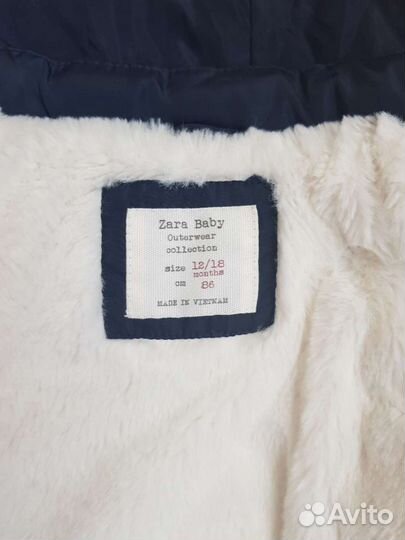 Пуховик zara для девочки 86 см