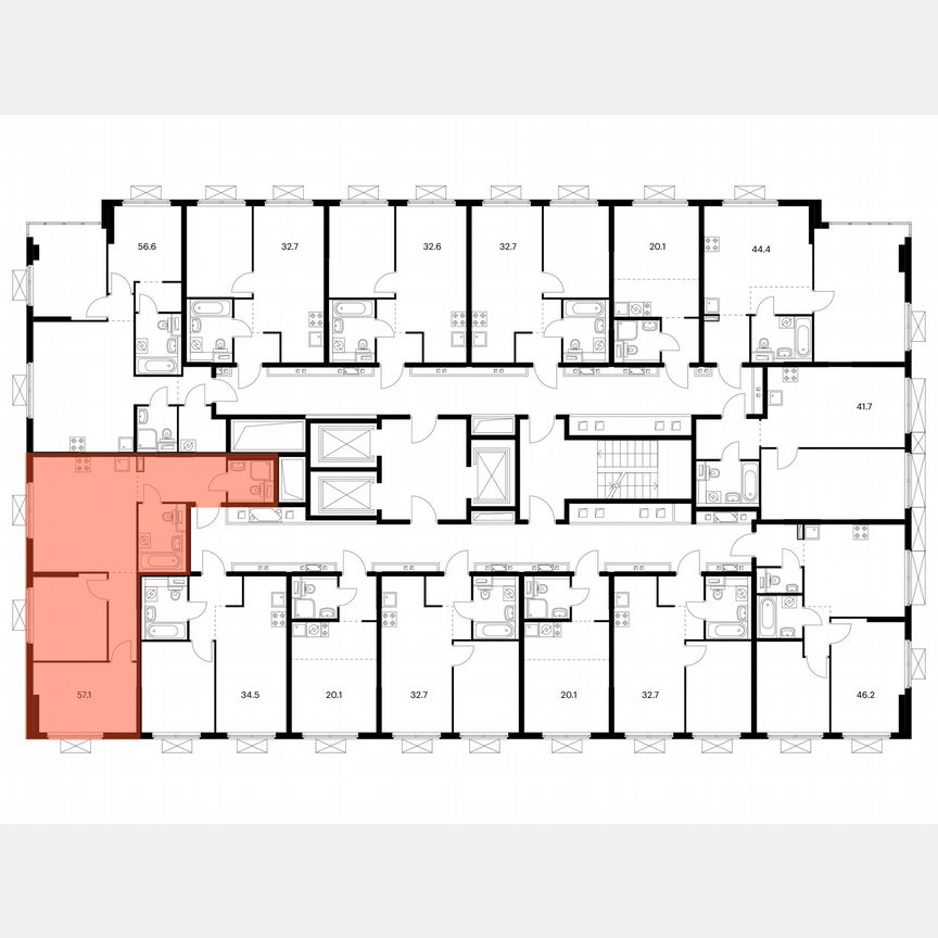 2-к. квартира, 57,1 м², 18/19 эт.