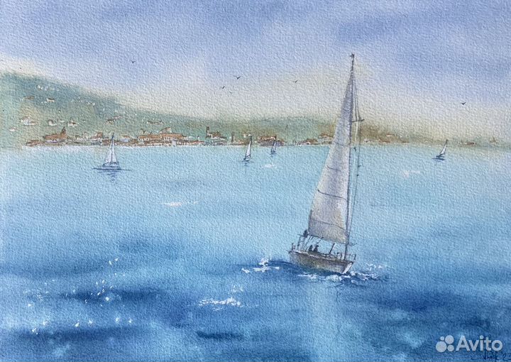 Картина акварелью Морской пейзаж