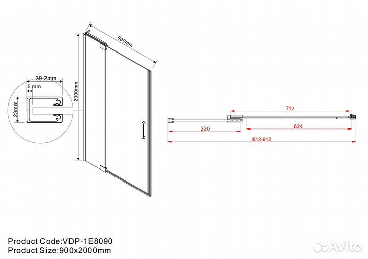 Душевая дверь Vincea Extra 90 см VDP-1E8090CG