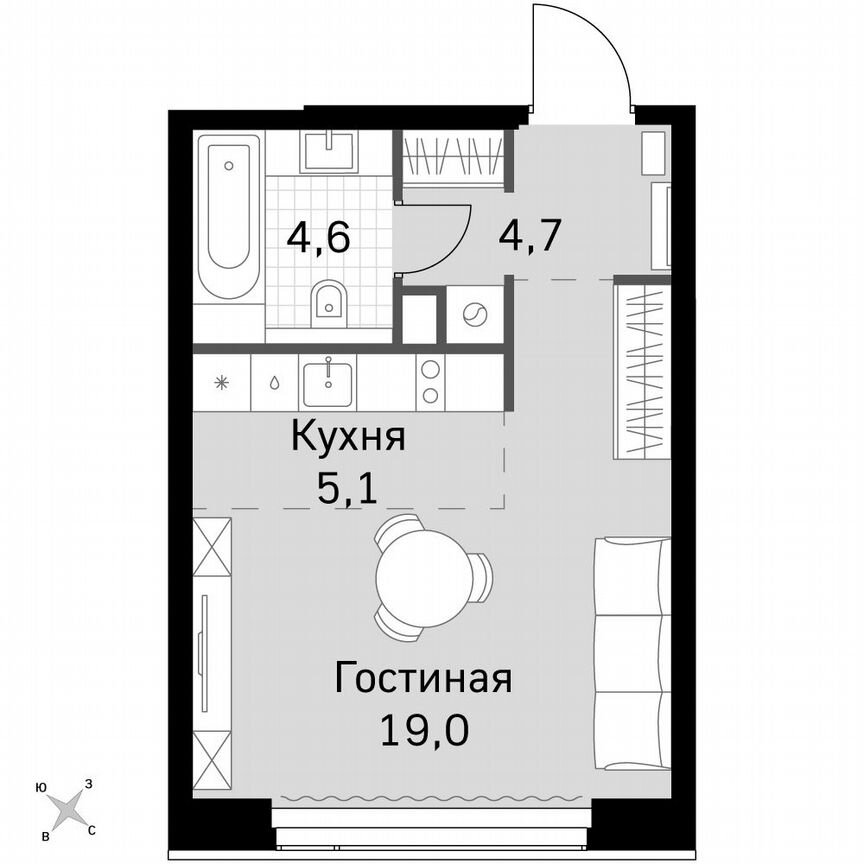 Квартира-студия, 33,4 м², 53/53 эт.
