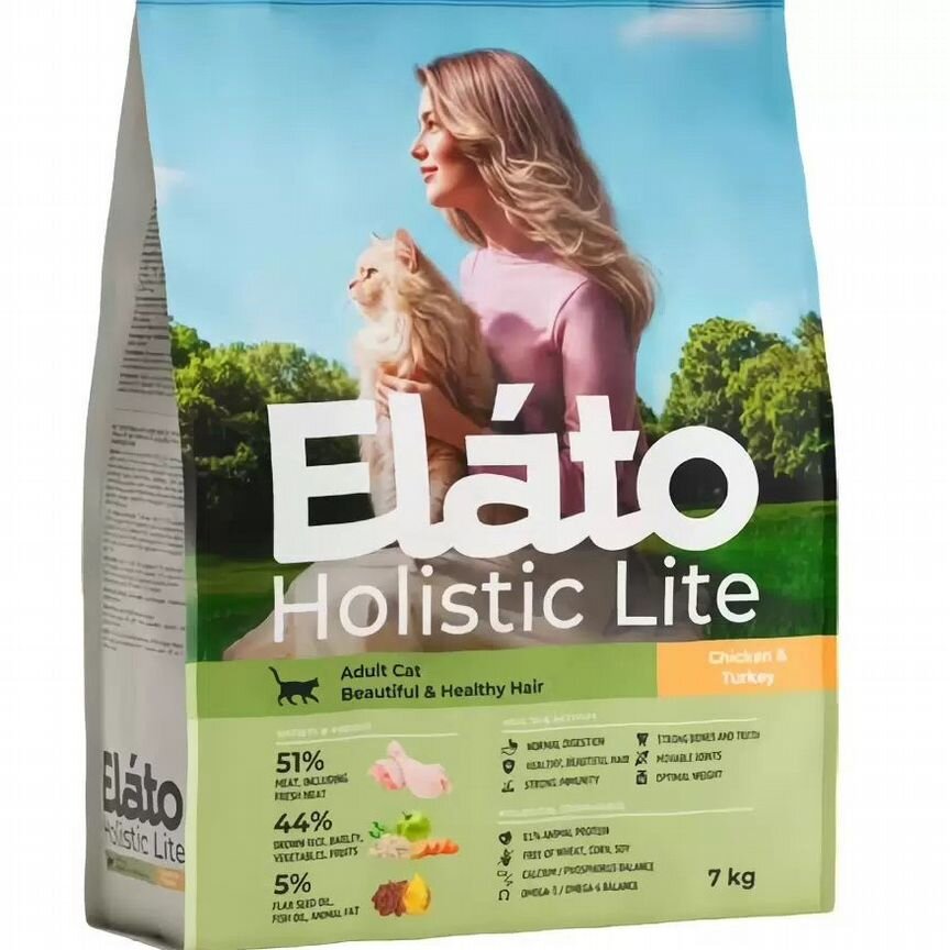 Сухой корм Elato Holistic Lite для кошек с курицей и индейкой - 7 кг