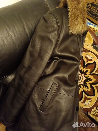 Кожаная куртка мужская с мехом волка