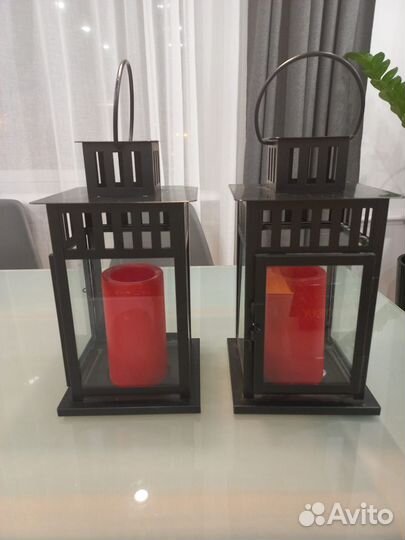 2 фонаря для свечей, со светодиодной свечей