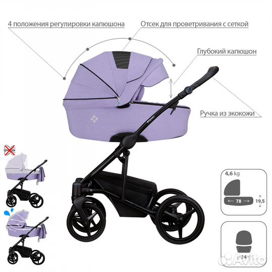 Детская коляска 2 в 1 Bebetto Torino TEX 06 CZM