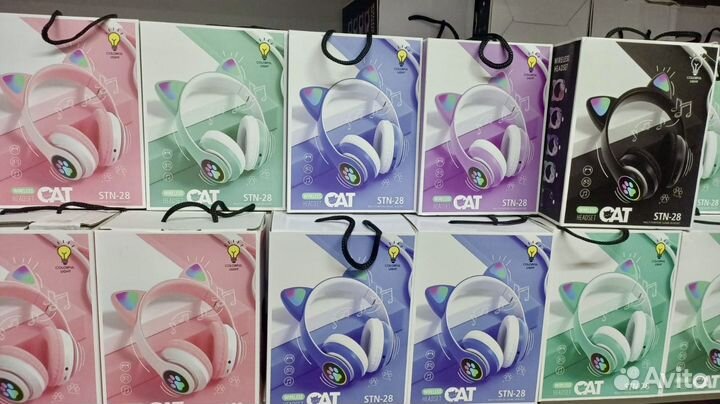 Наушники беспроводные с ушками кошки светящие