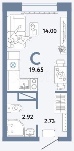 Квартира-студия, 19,7 м², 2/16 эт.
