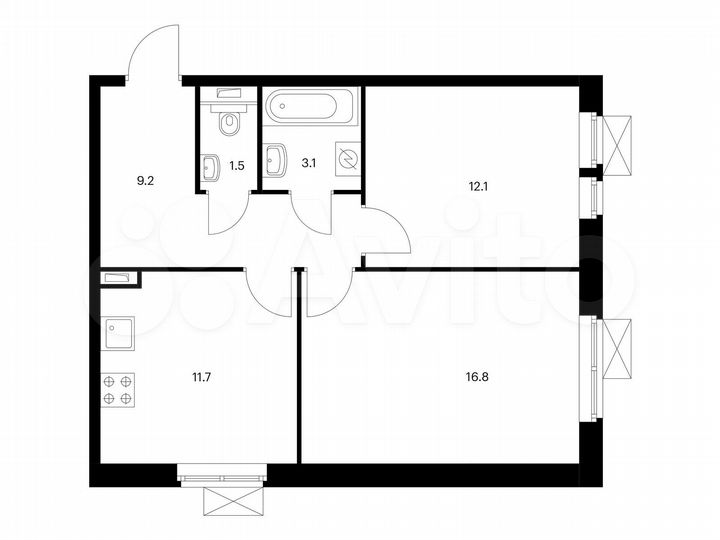 2-к. квартира, 54,4 м², 16/25 эт.