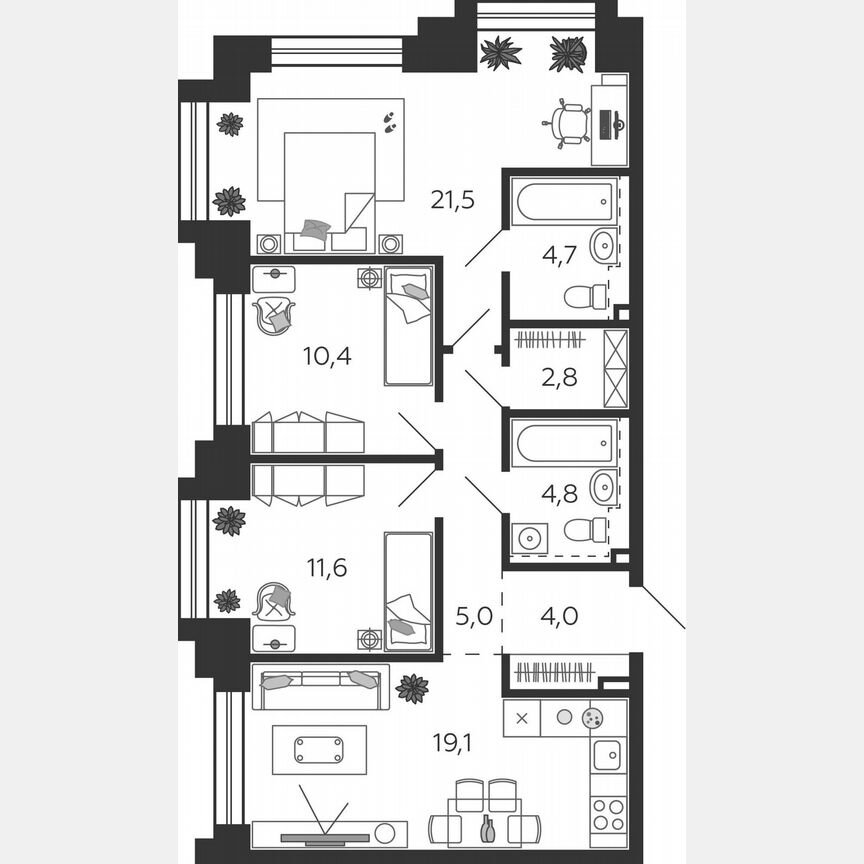 3-к. квартира, 83,9 м², 24/27 эт.