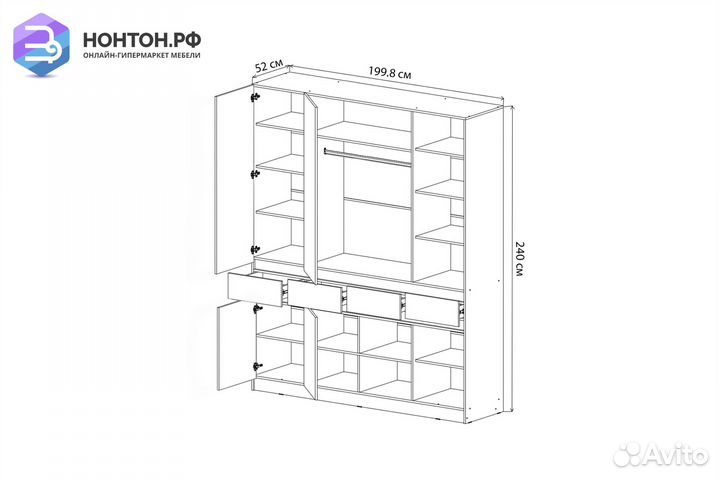 Шкаф 4-х створчатый Роджина дуб крафт / графит