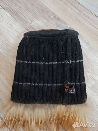 Меховая шапка вязаная. Ондатра,лиса. Средн.размер