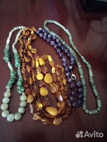 Янтарь. Нефрит. Аметист. Чароит.Бусы винтаж