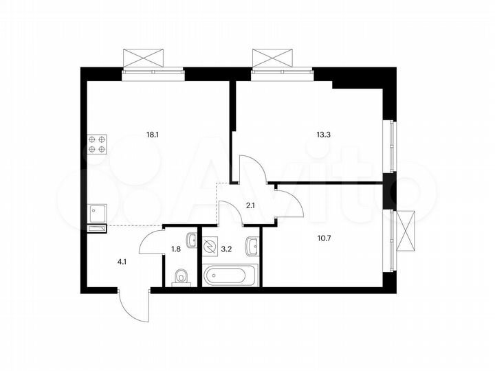 2-к. квартира, 53,3 м², 4/16 эт.
