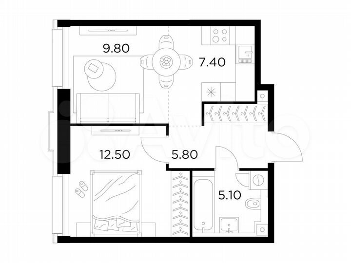 2-к. квартира, 40,6 м², 9/12 эт.