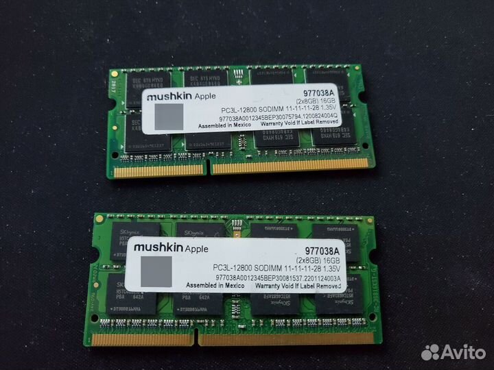 На ноутбук набор 16GB DDR3 2x8GB 1600 PC3L Mushkin