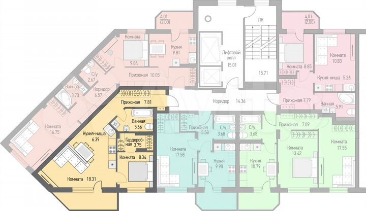 2-к. квартира, 52,1 м², 9/16 эт.