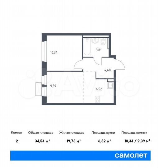 2-к. квартира, 34,5 м², 13/17 эт.