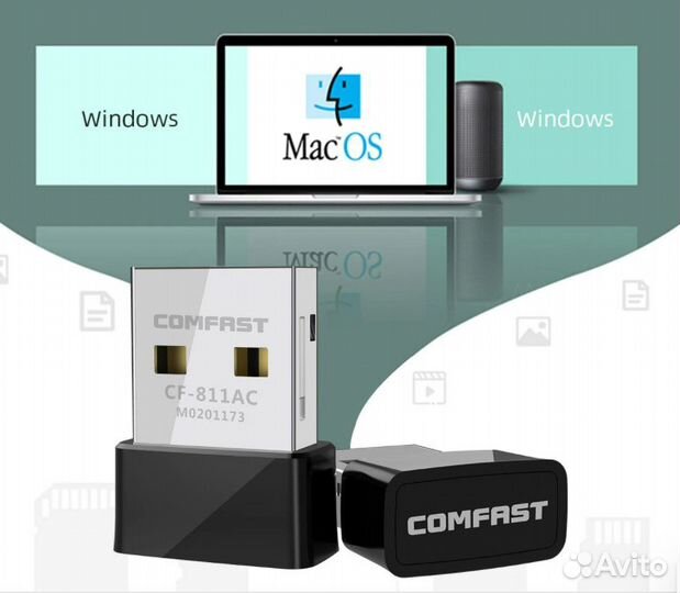 Мини USB WiFi адаптер 2,4+5,8 ггц 650 Мбит/с