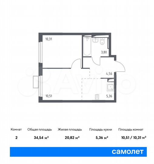 2-к. квартира, 34,5 м², 14/14 эт.