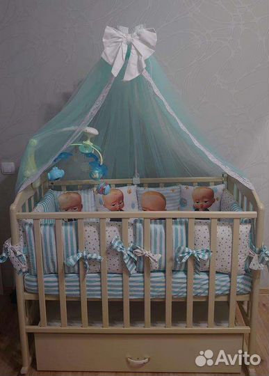 Комплект в детскую кроватку с балдахином, коконом