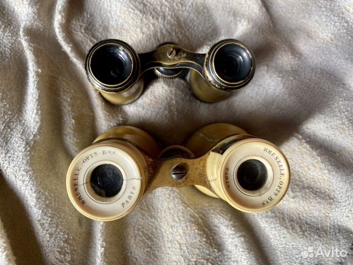 Старинный театральный бинокль кость латунь Париж