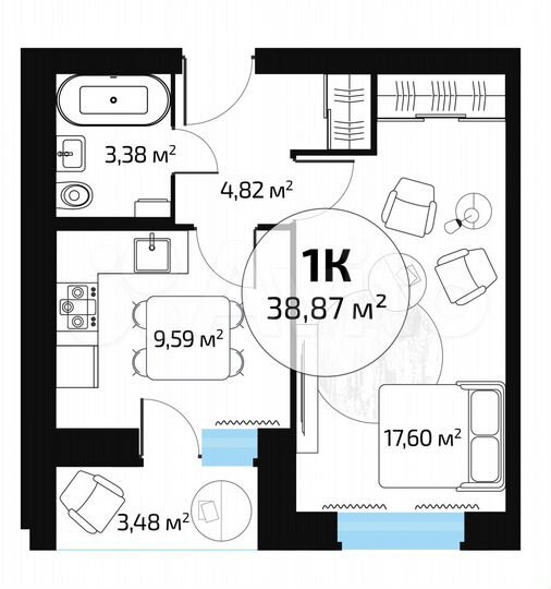 1-к. квартира, 37,1 м², 10/10 эт.