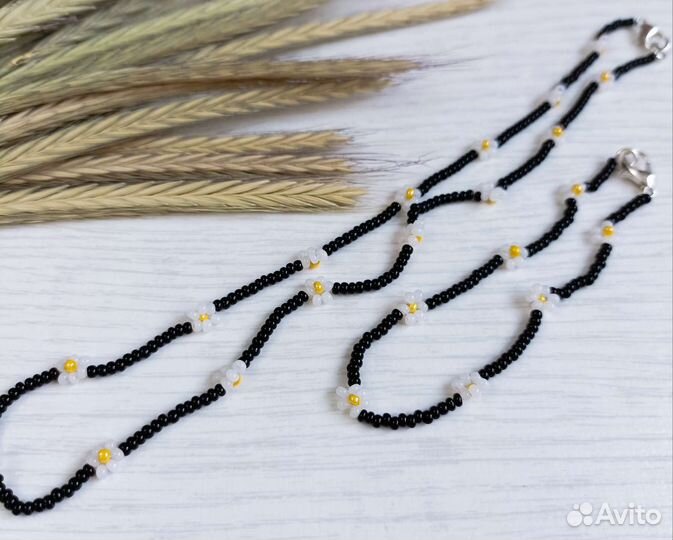 Ромашки. Чокер/колье из бисера