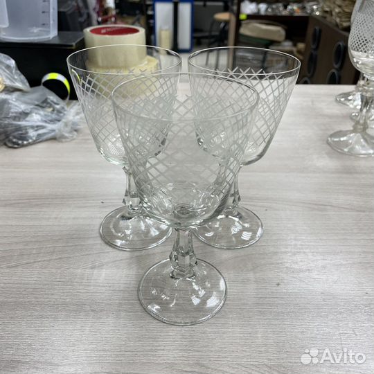 Фужеры СССР, резное стекло, 3 штуки