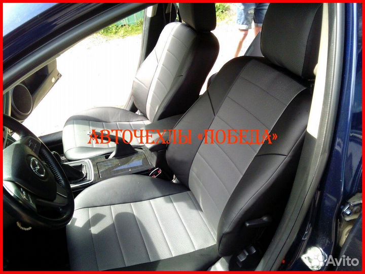 Чехлы Mazda 6 GH из экокожи чёрно-серые Классика